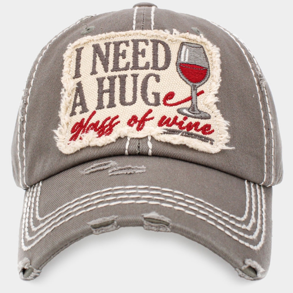 💥Gray " I need a huge glass of wine" cap